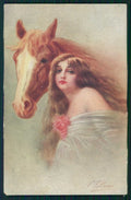Artist Signed Villa Villani Horse Glamour Lady serie 7006-8 cartolina XP9671 – fronte
