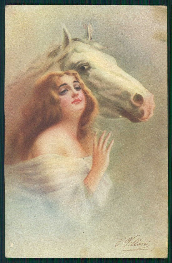 Artist Signed Villa Villani Horse Glamour Lady serie 7006-1 cartolina XP9672 – fronte