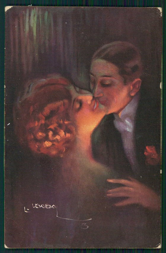 Artist Signed Usabal Kiss Romantic Couple serie 1250 PIEGHINA cartolina XP9727 – fronte