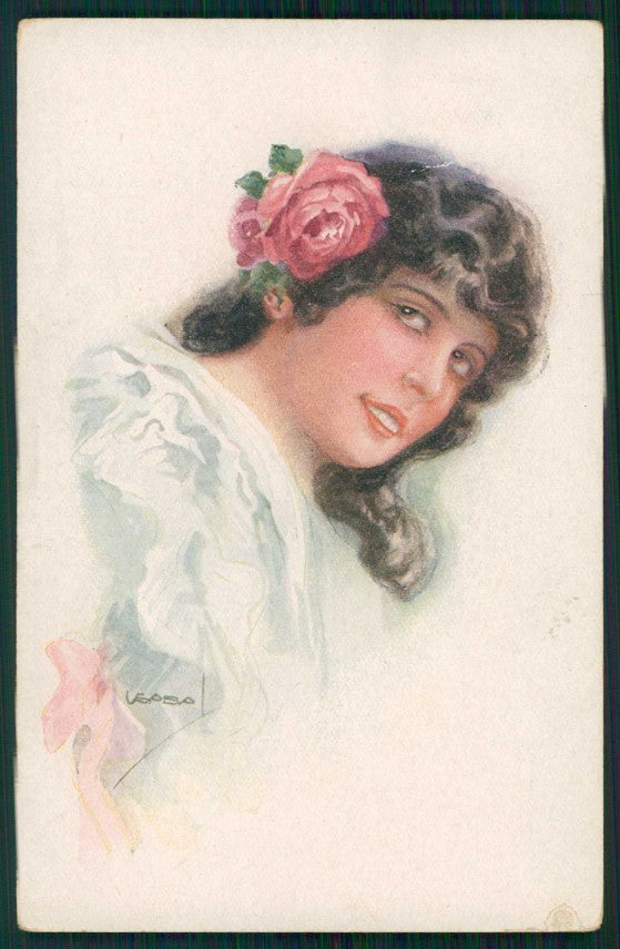 Artist Signed Usabal Glamour Fashion Lady serie 302-6 cartolina XP9728 – fronte