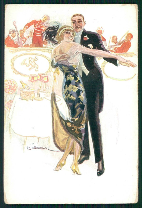 Artist Signed Usabal Dancing Romantic Couple ABRASA cartolina XP9734 – fronte