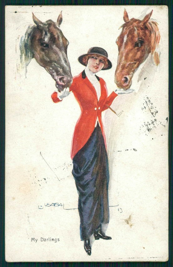 Artist Signed Usabal Horse Glamour Fashion Lady serie 1182 cartolina XP9735 – fronte
