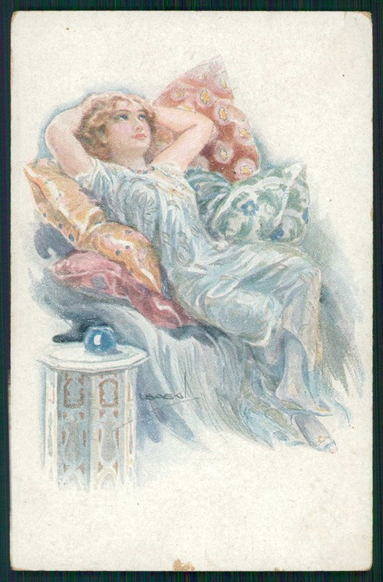Artist Signed Usabal Glamour Fashion Lady serie 317-4 cartolina XP9738 – fronte
