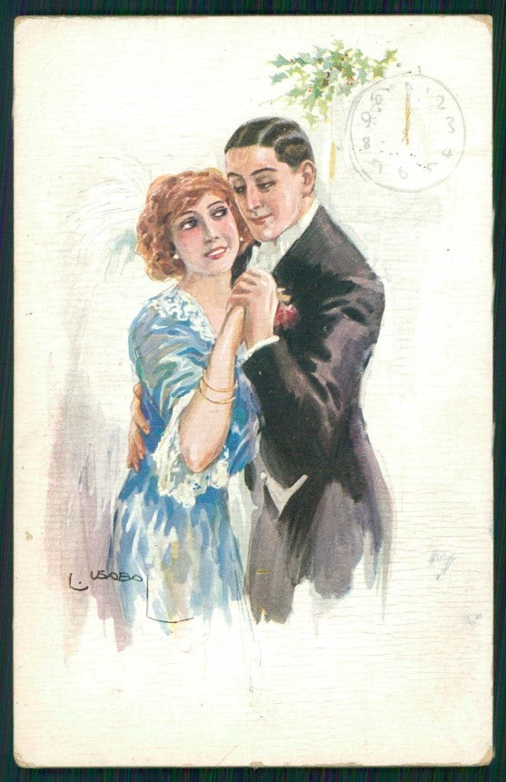 Artist Signed Usabal Romantic Couple serie 111-2 PIEGHINE cartolina XP9741 – fronte