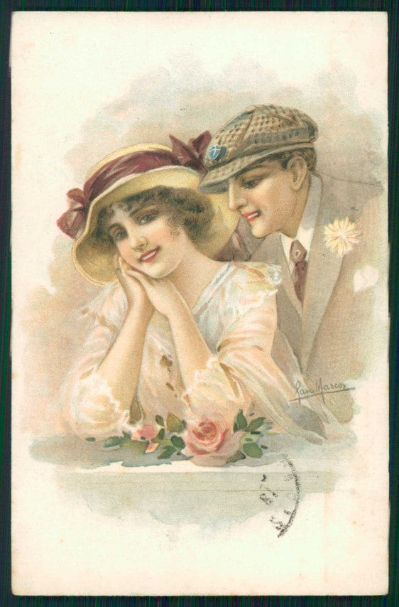 Artist Signed San Marco Romantic Couple serie 892-1 cartolina XP9758 – fronte