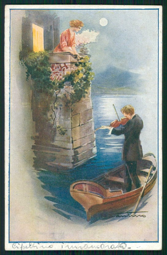 Artist Signed Santino Romantic Couple serie 8-1 PIEGHINA cartolina XP9759 – fronte