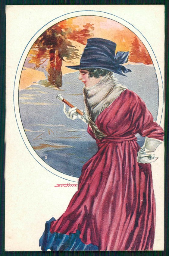 Artist Signed Santino Glamour Fashion Lady serie 131-6 PIEGA cartolina XP9761 – fronte