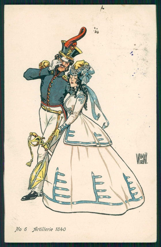 Artist Signed W. De May Lady and Soldier cartolina XP9778 – fronte