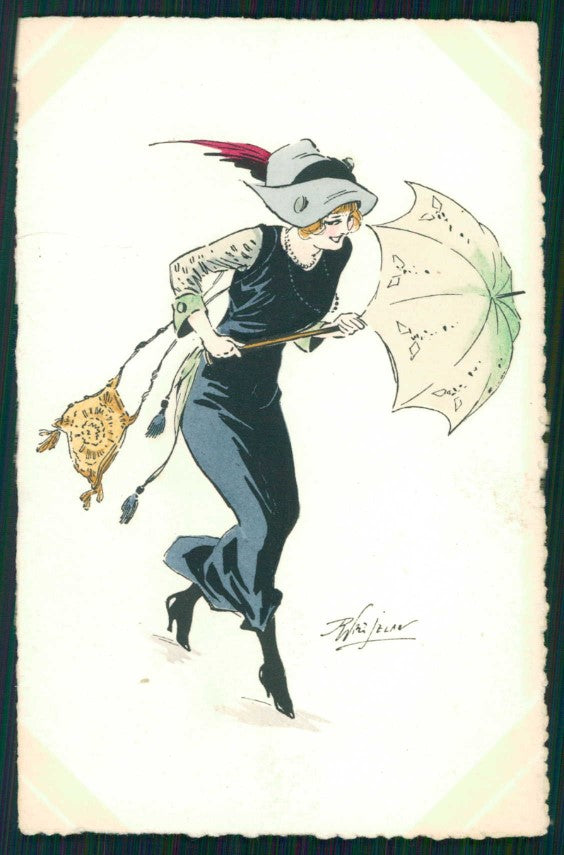 Artist Signed De Prejelan Glamour Lady MM Vienne serie 600 cartolina XP9780 – fronte