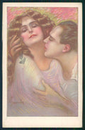 Artist Signed Grande Kiss Romantic Couple serie 433-2 PIEGHE cartolina XP9793 – fronte
