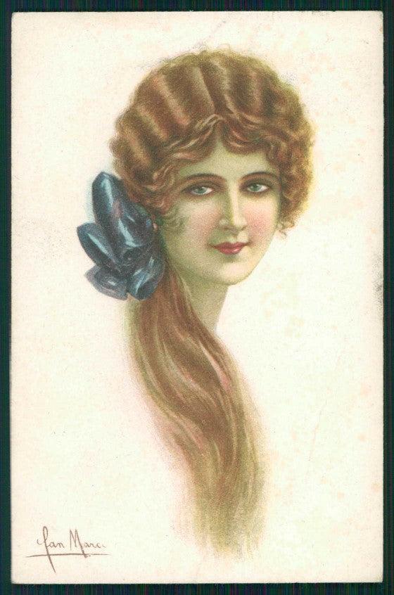 Artist Signed San Marco Glamour Fashion Lady serie 2139 PIEGATA cartolina XP9794 – fronte