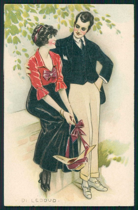 Artist Signed Di Leodud Romantic Couple serie 119 PIEGA cartolina XP9819 – fronte