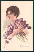 Artist Signed Simonetti Glamour Fashion Lady RIFILATA cartolina XP9835 – fronte