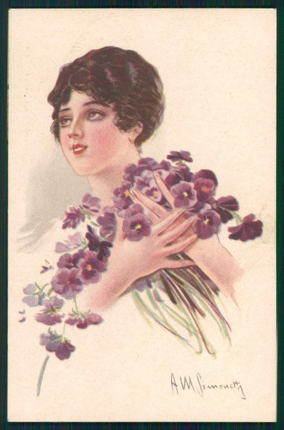 Artist Signed Simonetti Glamour Fashion Lady RIFILATA cartolina XP9835 – fronte