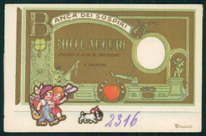 Artist Signed Dernini Children Money serie 2316 ABRASA cartolina XP9842 – fronte