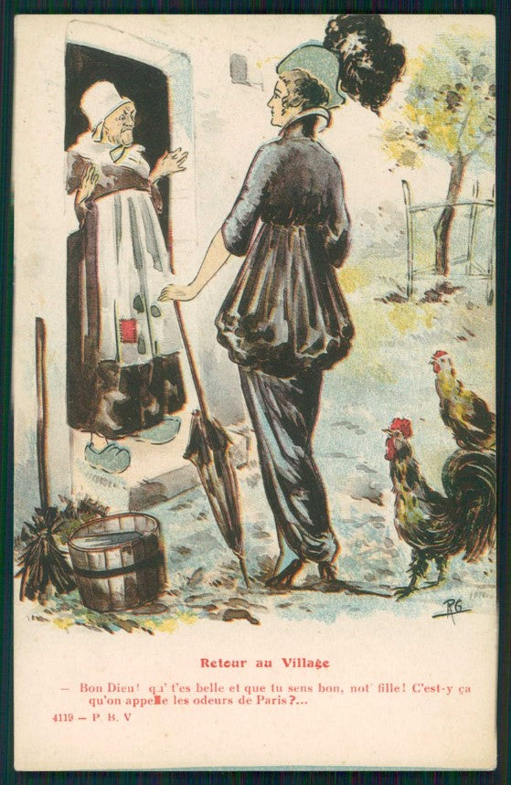 Artist Signed RG Comic Humor Lady cartolina XP9858 – fronte