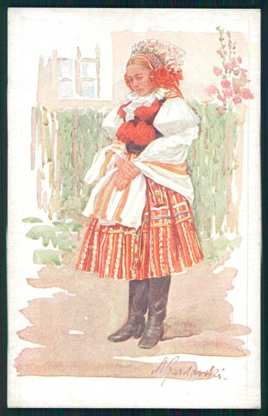 Artist Signed M. Gardavska Ethnic lady serie XVII cartolina XP9864 – fronte