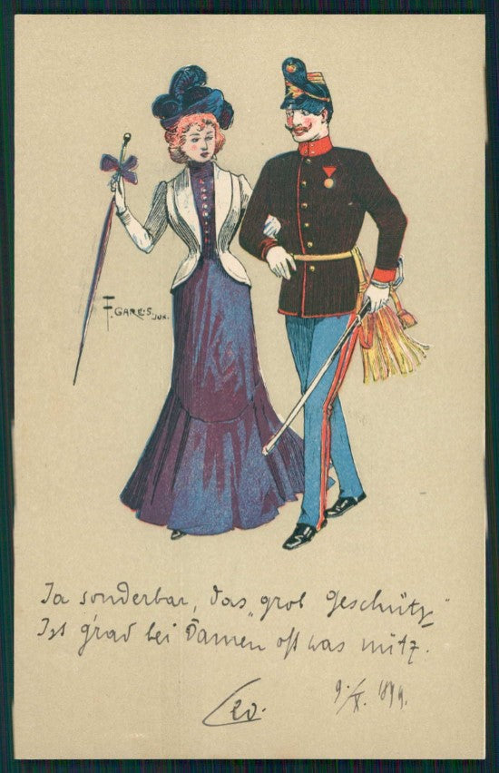 Artist Signed F. Gareis Romantic Couple 1899 cartolina XP9865 – fronte