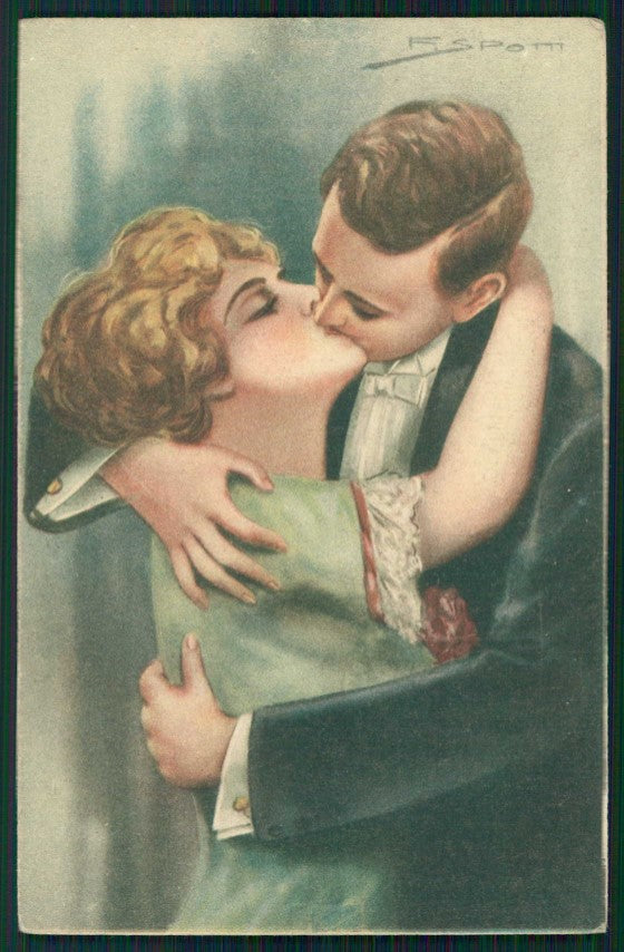 Artist Signed F. Spotti Kiss Romantic Couple serie 116 cartolina XP9937 – fronte
