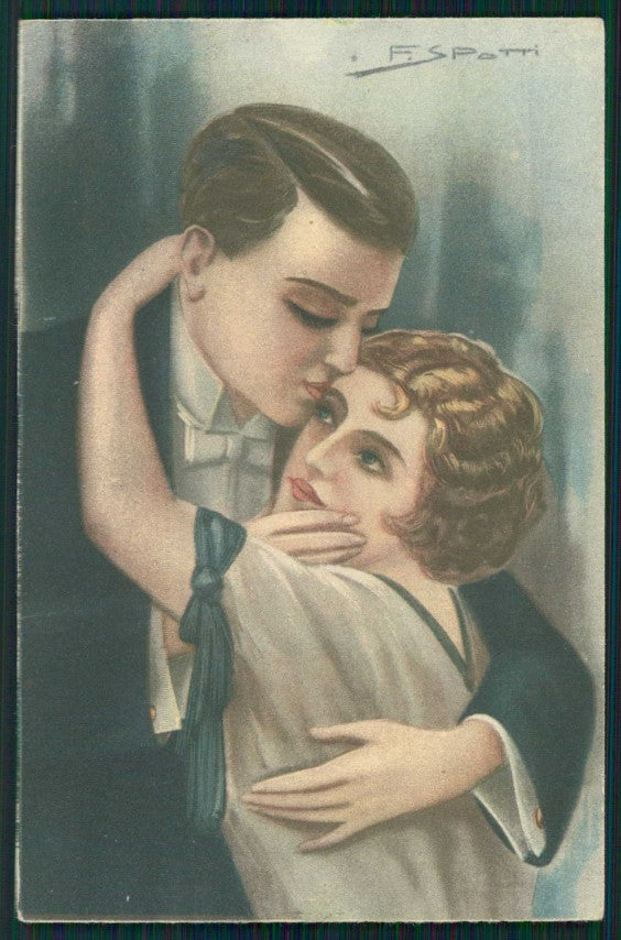Artist Signed F. Spotti Kiss Romantic Couple serie 116 PIEGHINE cartolina XP9938 – fronte
