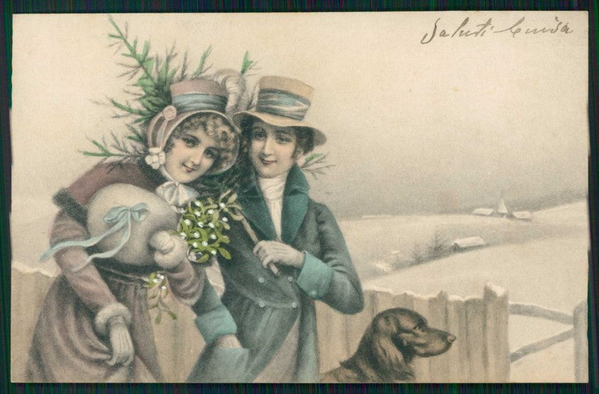 Artist Signed Viennoise Christmas Glamour Fashion Lady 5002-a cartolina XP9992 – fronte