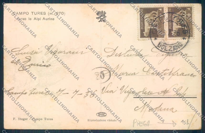 Bolzano Campo Tures PIEGA FORO cartolina ZB0037 – retro