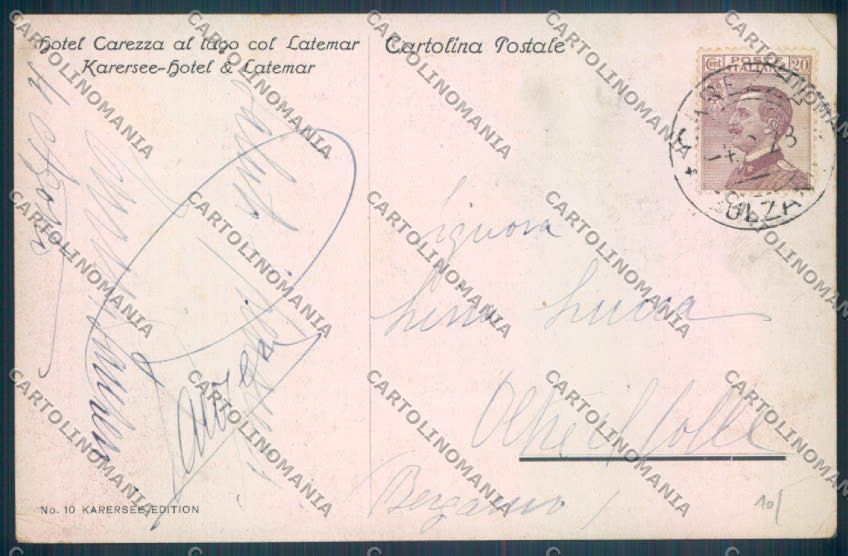 Bolzano Nova Levante Carezza cartolina ZB0192 – retro