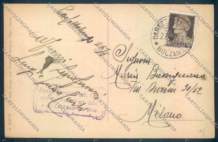Bolzano Nova Levante Carezza cartolina ZB0193 – retro