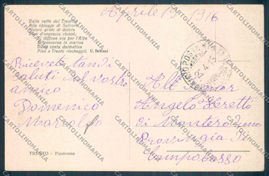 Trento Città cartolina ZB0267 – retro