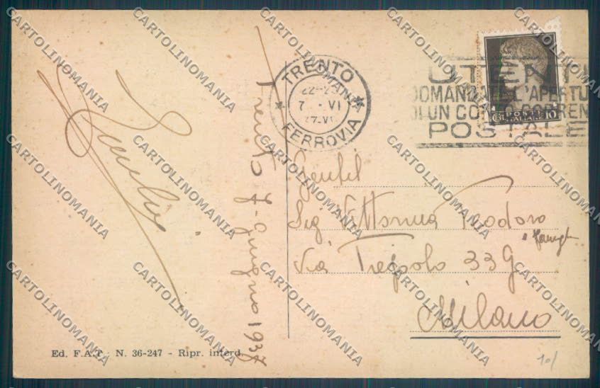 Trento Città cartolina ZB0386 – retro