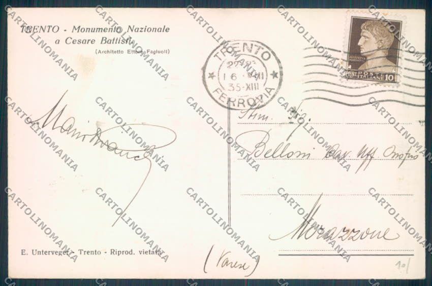 Trento Città cartolina ZB0389 – retro