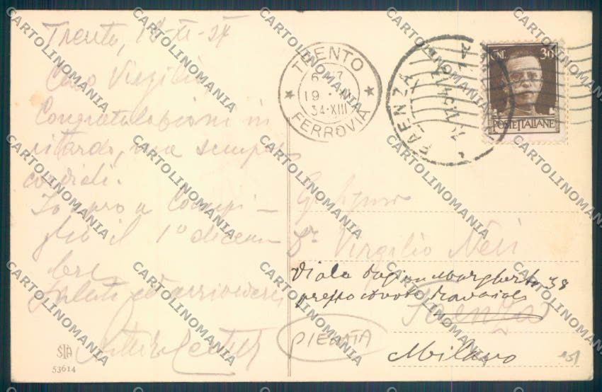Trento Città SCOLLATA cartolina ZB0486 – retro