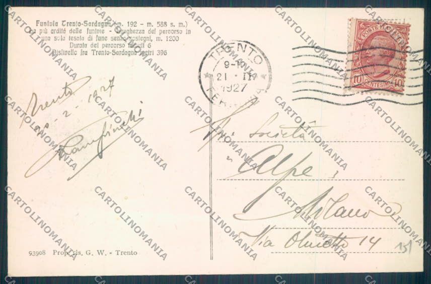 Trento Città Funivia cartolina ZB0510 – retro