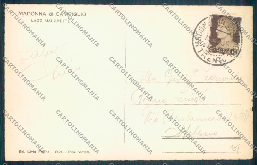 Trento Pinzolo Madonna di Campiglio Barca Lago Malghette Foto cartolina ZB0754 – retro