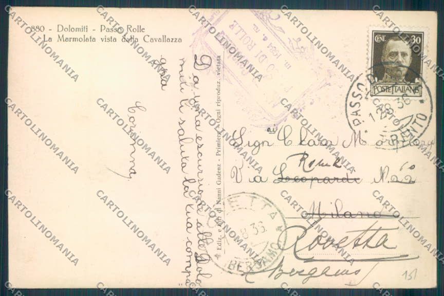 Trento Passo Rolle Nevicata Sci foto cartolina ZB0926 – retro