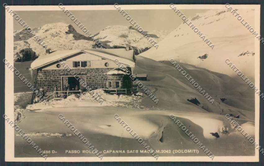Trento Passo Rolle Nevicata Rifugio Capanna Sass Maor foto cartolina ZB0929 – fronte