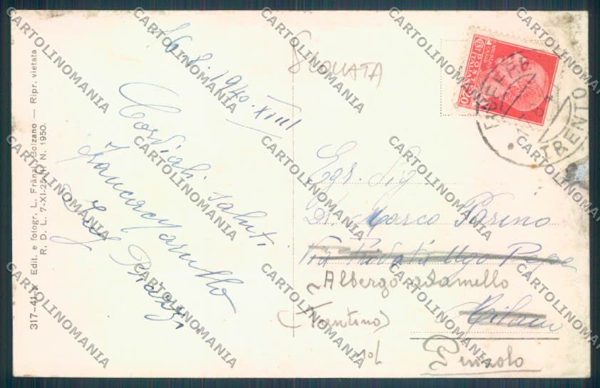 Trento Passo della Mendola Funicolare SCOLLATA cartolina ZB0937 – retro