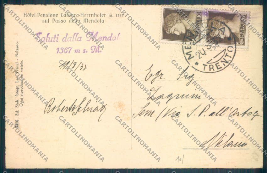 Trento Passo della Mendola cartolina ZB0952 – retro