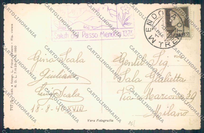 Trento Passo della Mendola Funicolare Foto cartolina ZB0987 – retro