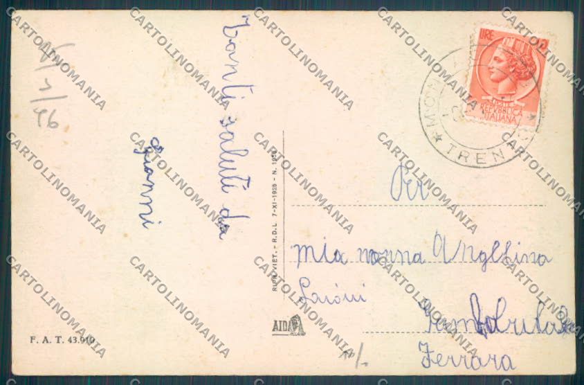 Trento Baselga di Pinè Montagnaga cartolina ZB1021 – retro