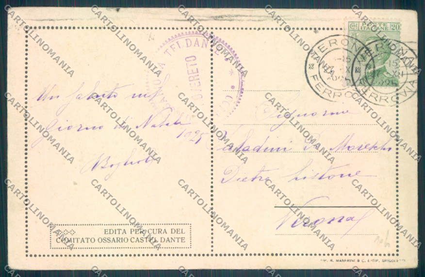 Trento Rovereto Ossario cartolina ZB1068 – retro