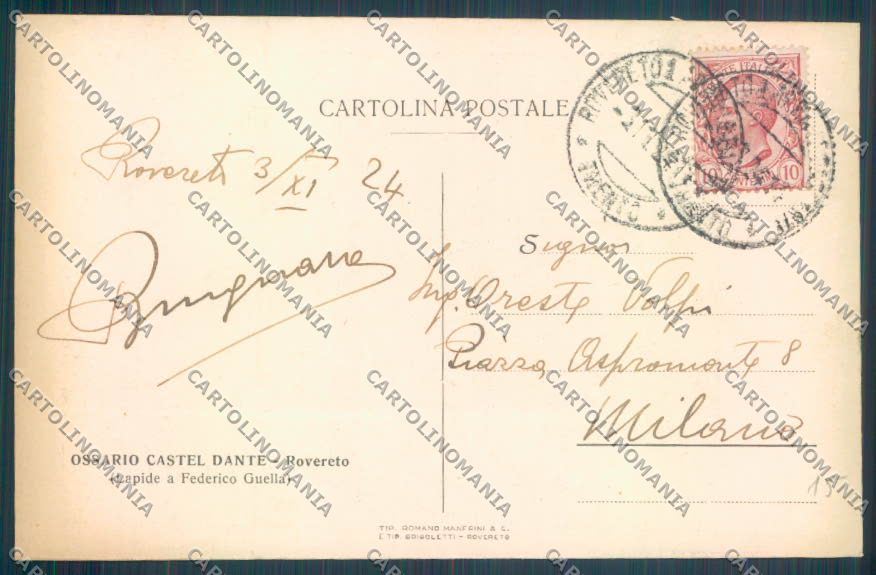 Trento Rovereto Ossario cartolina ZB1102 – retro