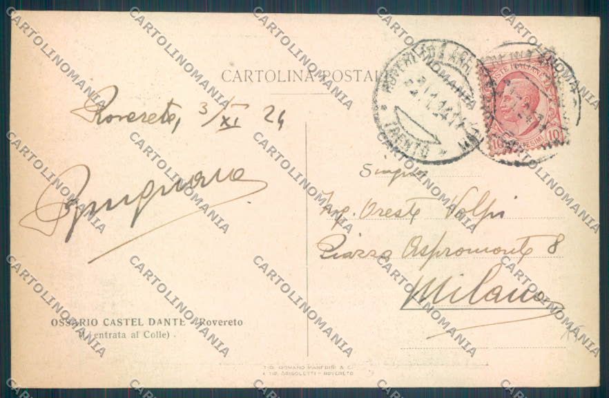 Trento Rovereto Ossario cartolina ZB1106 – retro