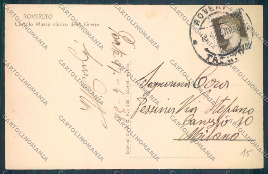 Trento Rovereto cartolina ZB1108 – retro