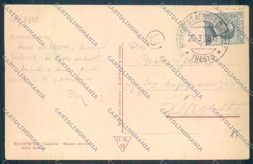 Trento Rovereto cartolina ZB1128 – retro