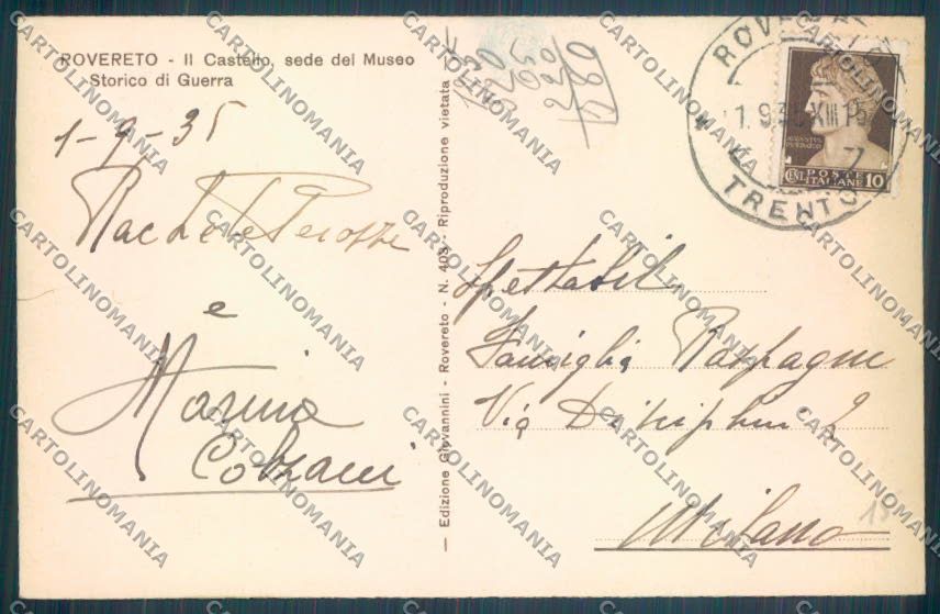 Trento Rovereto cartolina ZB1130 – retro
