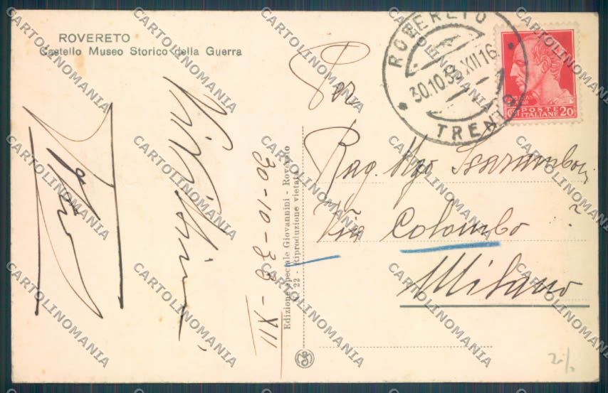 Trento Rovereto cartolina ZB1142 – retro