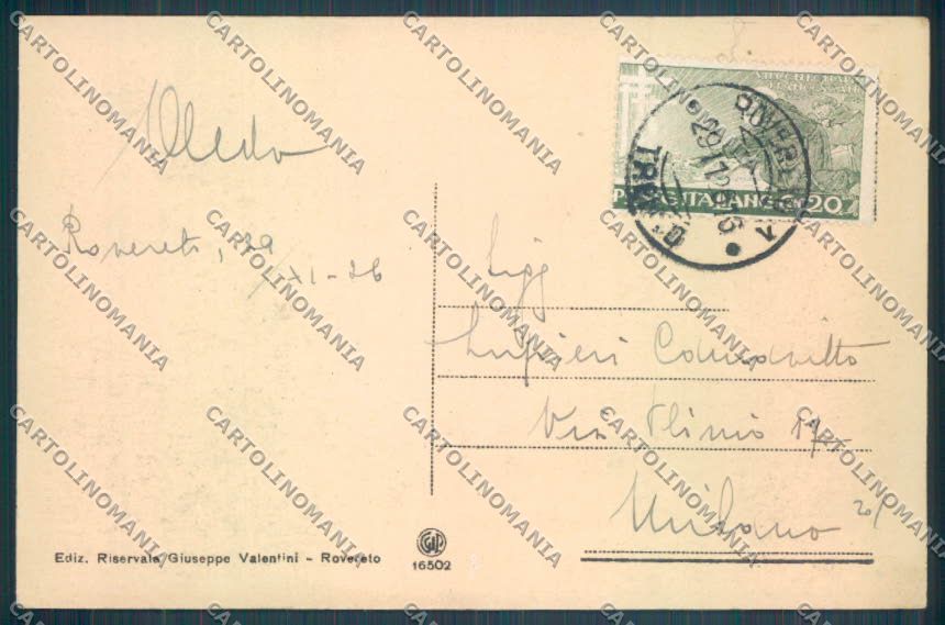 Trento Rovereto cartolina ZB1145 – retro