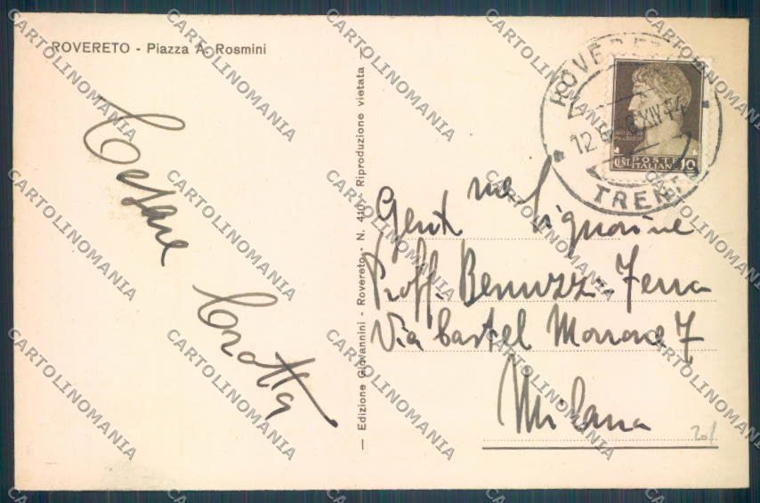 Trento Rovereto cartolina ZB1146 – retro