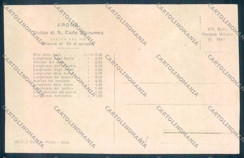 Novara Arona San Carlo cartolina ZB1472 – retro